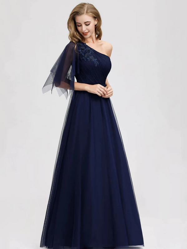 Oisslec Prom Dress One-shoulder Evening Dress Chest Folds Cocktail Dresses A Line Celebrity Dresses Tulle Party Gown Customize