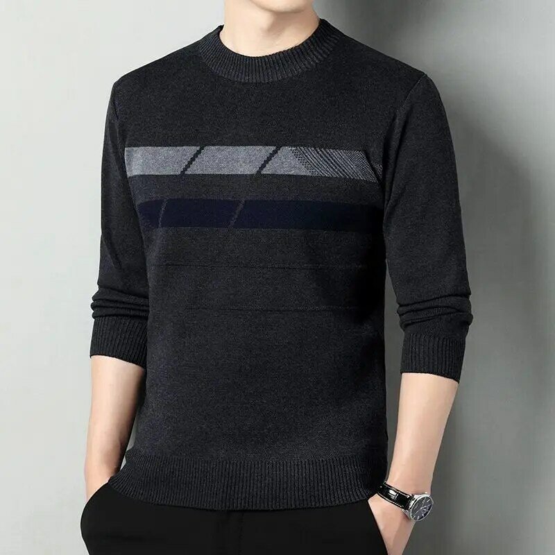 2023 Men's Handsome Fashion Patchwork Thick Sweaters Casual Warm Long Sleeve Bottoming Pullovers Autumn Winter Male Clothes