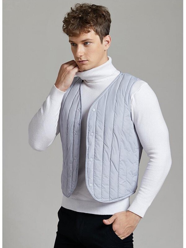 Men New Ultra Light Down Vest Hot Selling Autumn Winter Lightweight  V-Neck Male Casual Solid Collarless Warm Waistcoat Inside