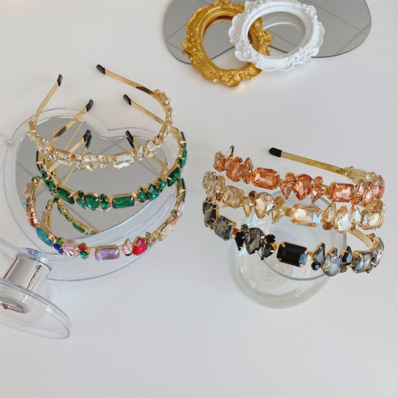 Diademas de diamantes de imitación para mujer, accesorios para el cabello de aleación de lado fino, diadema de cristal