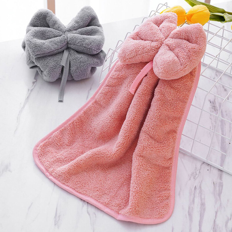 Toalla de mano de terciopelo Coral, toalla colgante con lazo, gruesa, piel suave, absorbente, secado rápido, para cocina y baño