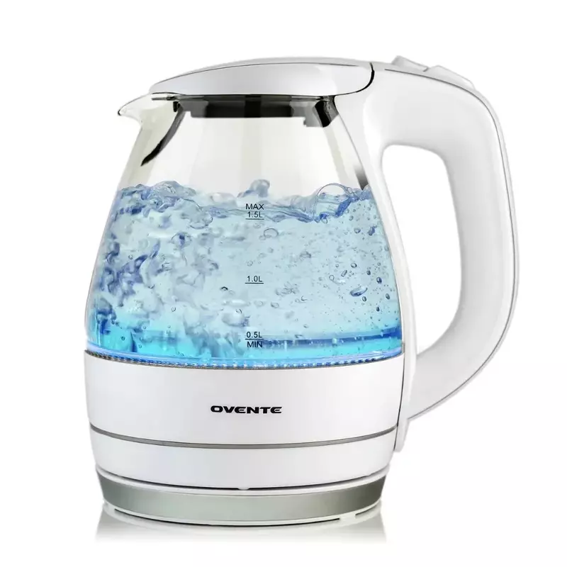 Electric Hot Water Portable Glass Kettle with Filter 1.5 Liter Stainless Steel Base Countertop Teapot