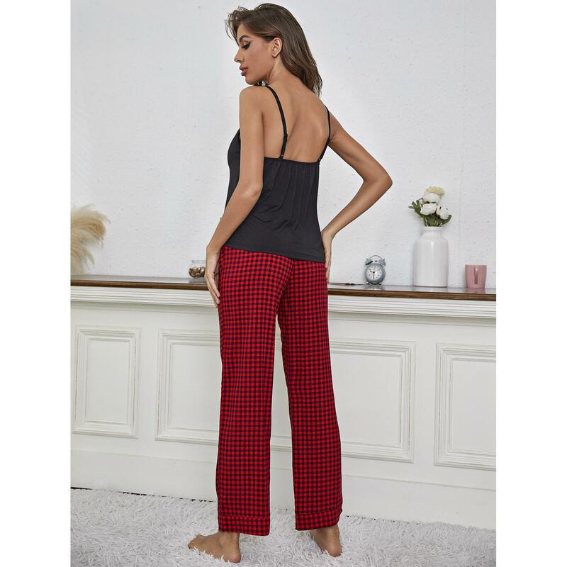 Home Clothes Suspenders Pajamas Women's Spring and Summer Lace-up Thin Straight-leg Pants Home Suit