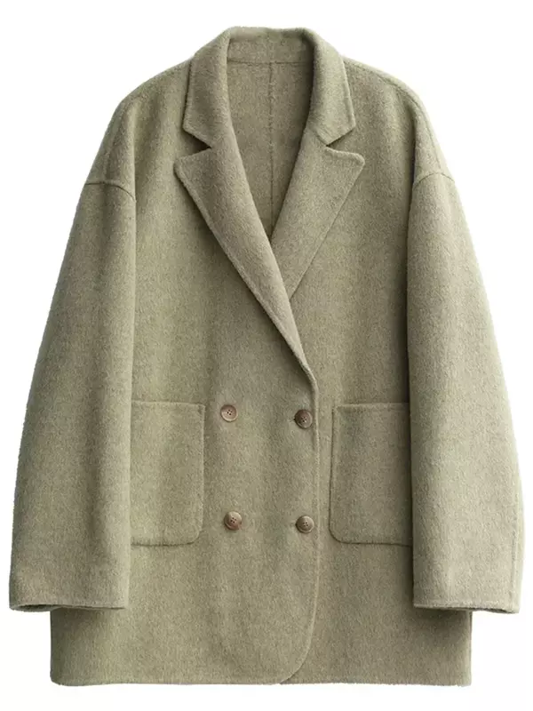 Jaket wol wanita CHIC VEN, mantel wol longgar kasual, dua sisi, jaket kantor, pakaian luar musim gugur, musim dingin 2023