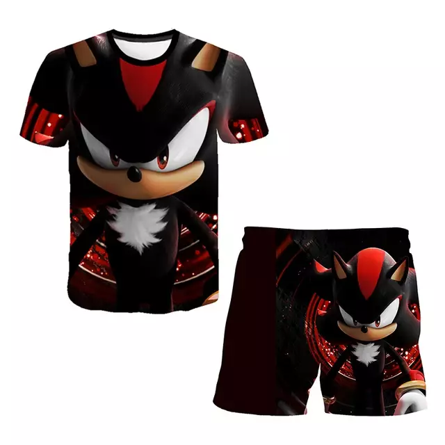 Conjunto infantil de t-shirt e shorts Sonics Anime, roupas de bebê, crianças, novo, verão, 2 peças