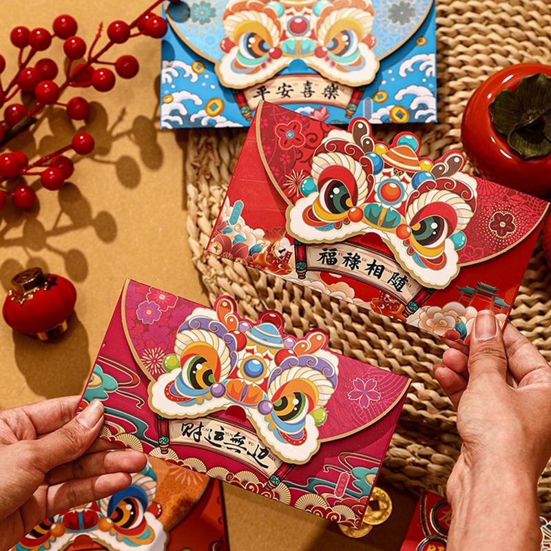 Enveloppes rouges du Nouvel An chinois, année du dragon 2024, poche rouge porte-bonheur, fournitures du zodiaque, 4 pièces