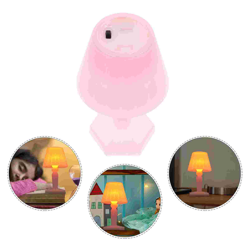 Miniatura Areia Miniatura Bedside Night Light, Candeeiro de mesa rosa, Decoração minúscula da casa, Acessório, Componente eletrônico