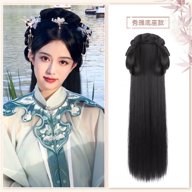 Synthetic Hanfu Headband para mulheres, extensão do cabelo, estilo chinês, cosplay, hairpiece antigo, acessórios de cabelo, cocar preto, mulheres
