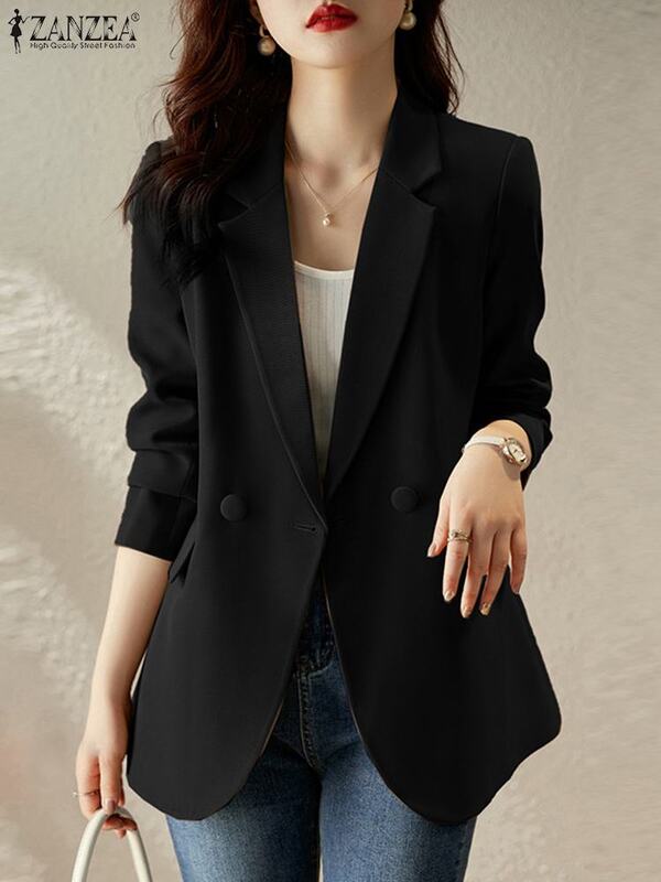 ZANZEA-Chaqueta elegante de manga larga para mujer, chaqueta con cuello de solapa, camisa informal, trajes sólidos, blusa con botones elegantes