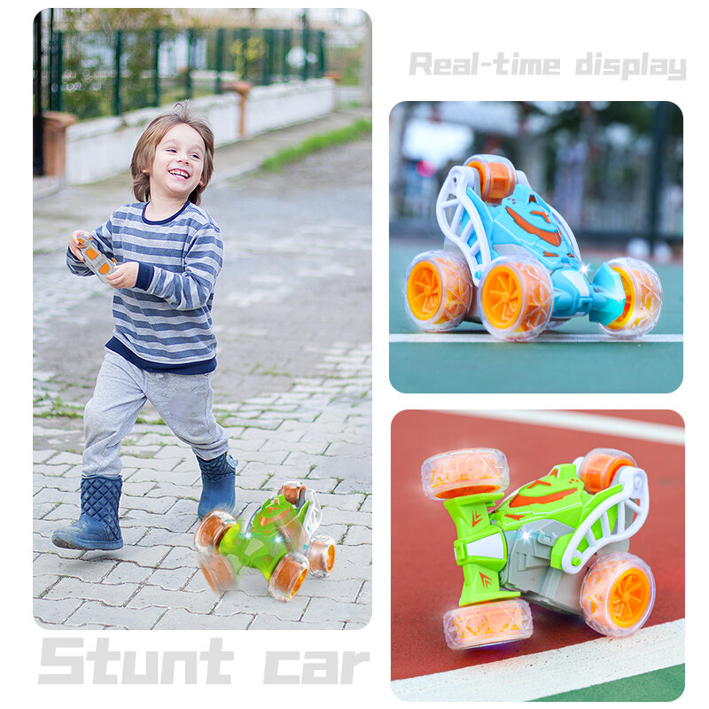KF22 Tumbling Stunt Car Drifting Driving 360 Degree Dumper Car Blowtorch Music Electric Remote Control Car Children's Toys