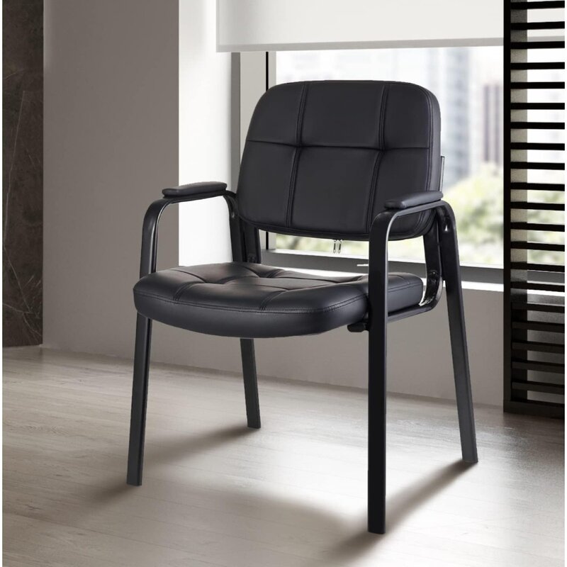 Cadeiras de escritório com couro colado acolchoado braço resto, convidado cadeira, mesa de conferência, cadeiras pretas, 4 Pack