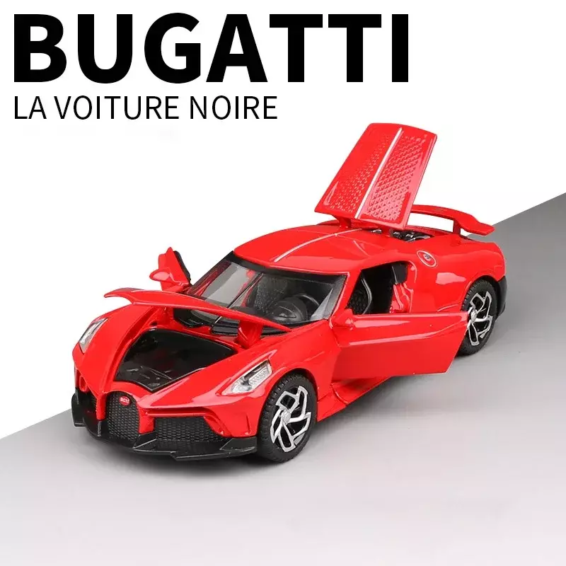 Gugatti la voiture noire-子供のための合金モデルの車のおもちゃ,金属,音と光,再生車両,1:32