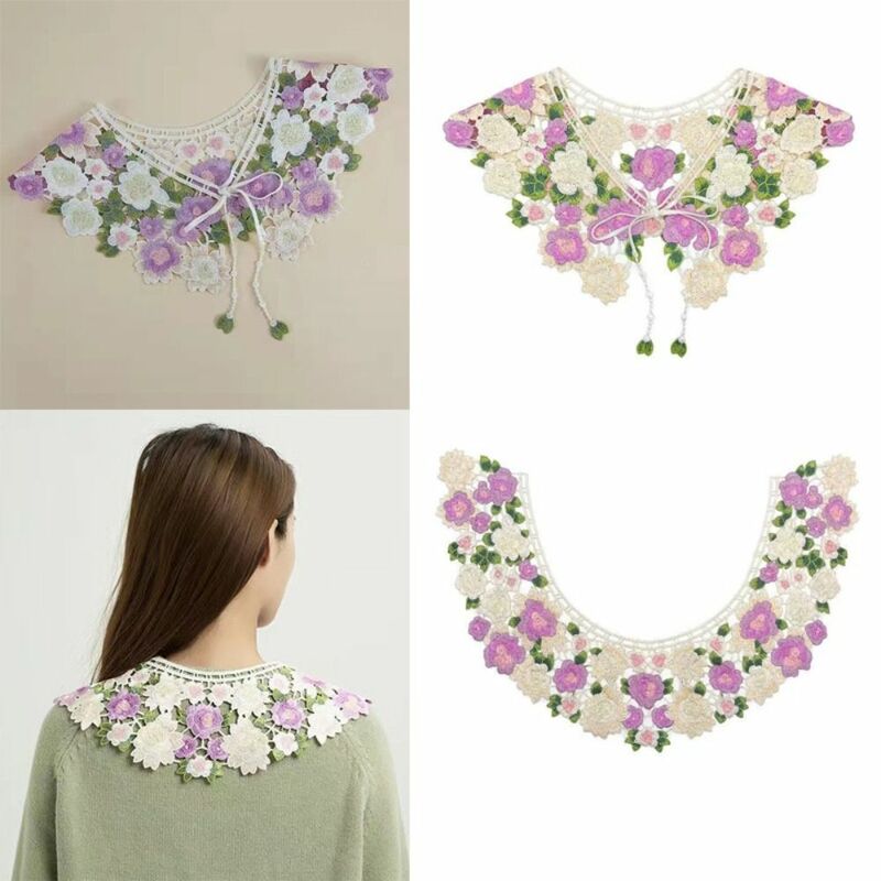 Half Shirt Lace Neckline Crochet Lace Fabric Shawl Flower Faux Collar Fake Collar