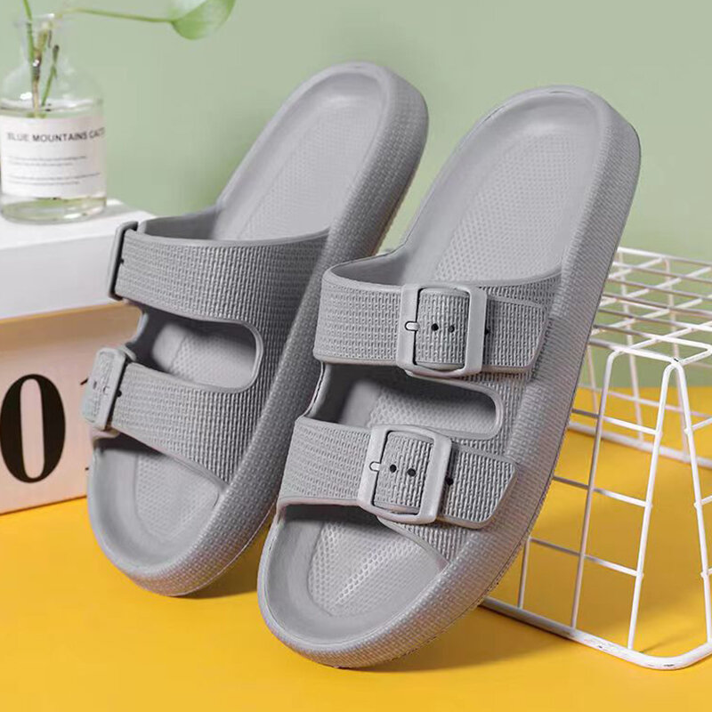 Adjustable Buckle Slippers for Men Summer 2023 Thick Bottom Non-Slip Platform Sandals Man Comfortable Soft Sole Beach Shoes Male