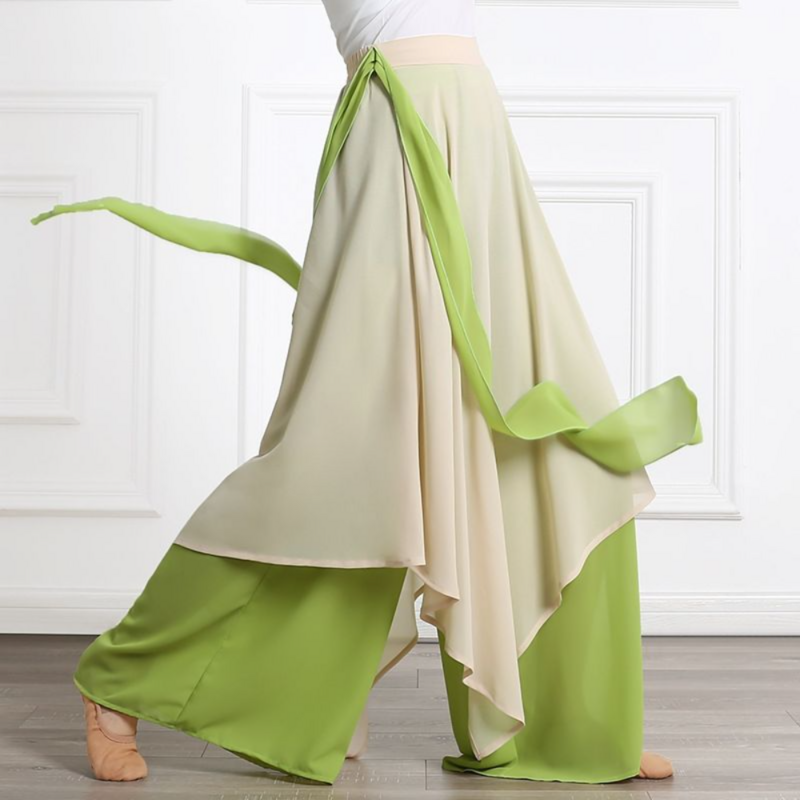 Chinese Dance Trousers Loose Flowing Chiffon Classical Dance Performance Clothing Practice Wide Leg Pants for Women Dancer