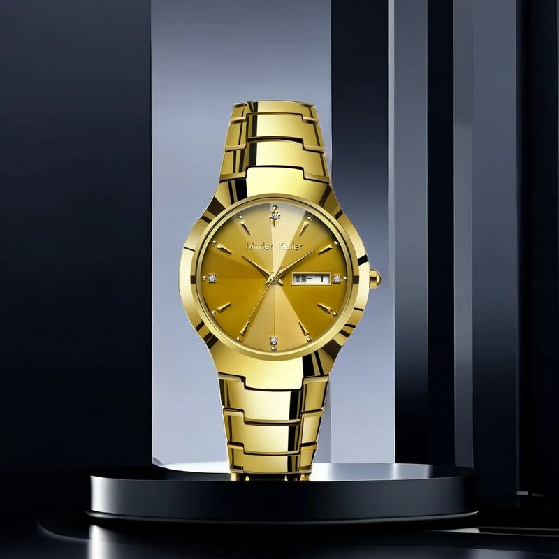 Marlen Keller 커플 시계 밴드, 달력 시계, 텅스텐 스틸 방수 쿼츠 시계, 새로운 패션 트렌드