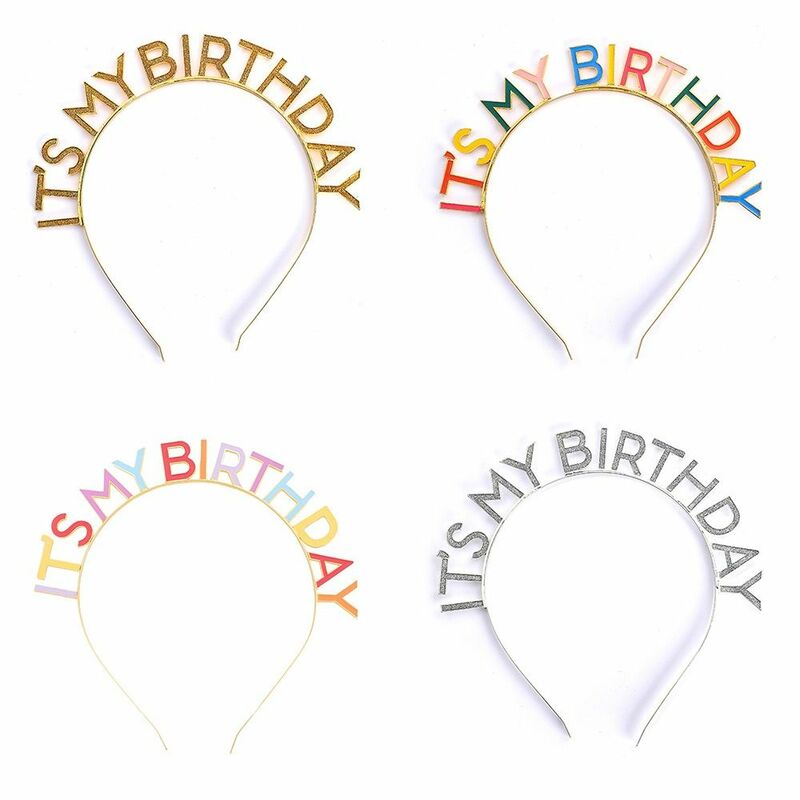 Diadema con letras para niñas y mujeres, diadema de cumpleaños, regalo creativo, accesorios para el cabello de Color plateado, fiesta de cumpleaños