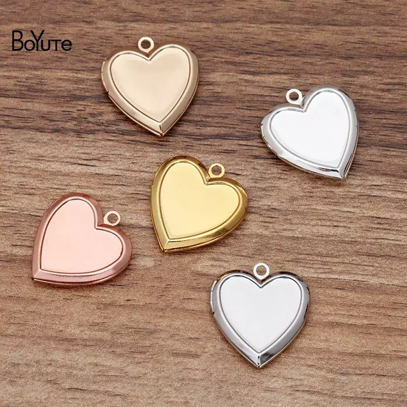 BoYuTe-Heart Shaped Memory Locket, Metal Brass Pendant, pode inserir foto, 16mm, 22x5mm, 10 Pc Lot