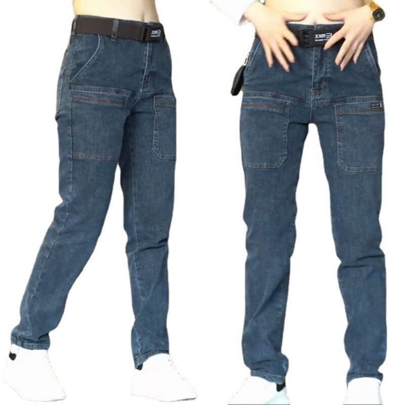Calça jeans skinny com cintura elástica masculina, calças rasgadas, moda streetwear, alta qualidade, nova, outono