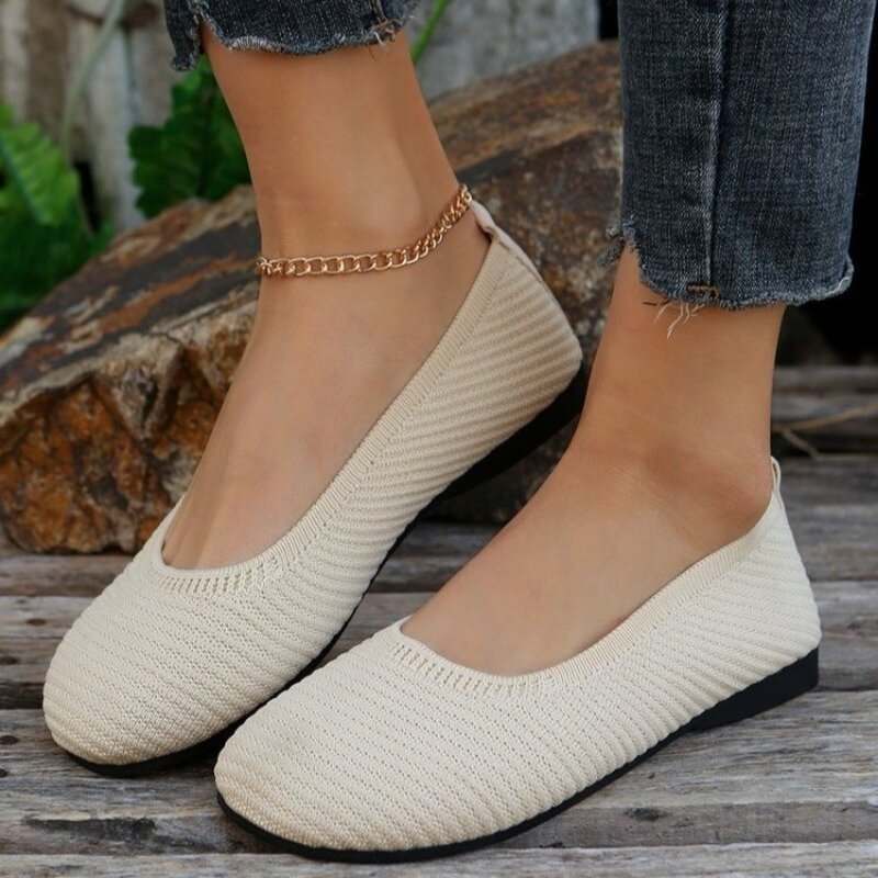 Women Flats Loafers Shoes Solid Color 2024 New Slip on Shallow Comfort Flat Breathable Mesh Sneakers for Women Lolita Shoes