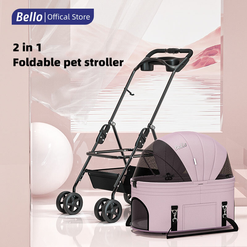 BELLO-Leve dobrável Pet Stroller, carrinho do cão, carrinho do filhote, carrinho do gato, saco destacável portátil, método de separação, saída, médio para