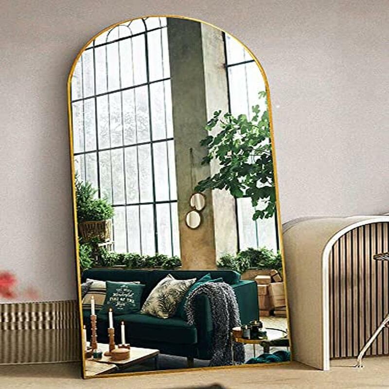Cermin berdiri seluruh tubuh, cermin berdiri bebas besar dengan bingkai melengkung kamar tidur lorong