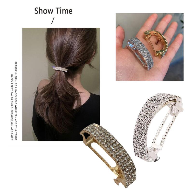 Low Ponytail Hairpin Spring Clip Shiny Rhinestone Hair Claws Fashion Gentle Women's Hair Accessories