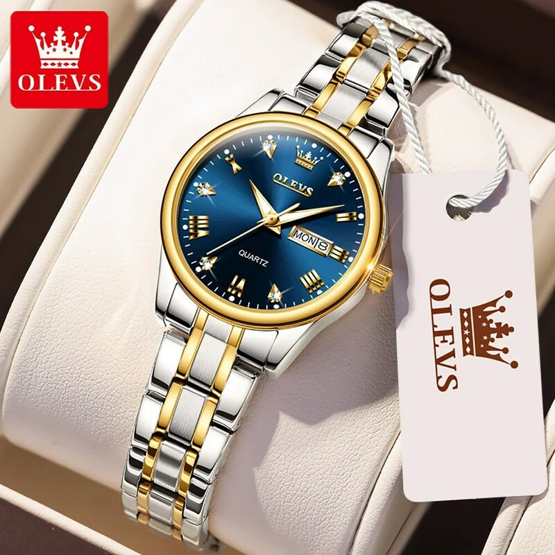 OLEVS New Fashion Women Quartz Watch Waterproof Classic Luxury Brand Lady Watch Stainless Steel Strap Watches with Week and Date
