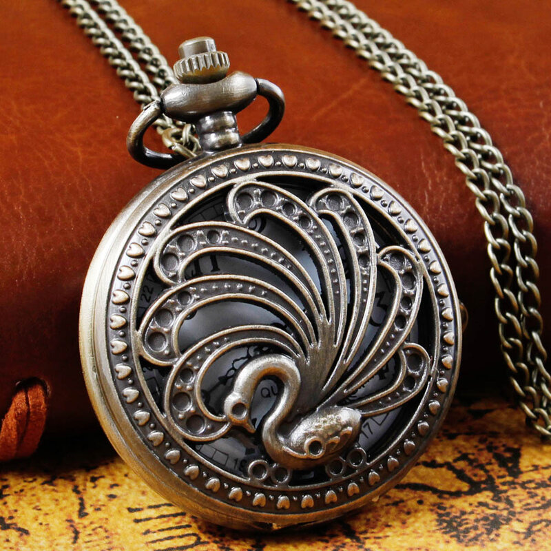 Reloj de bolsillo de cuarzo con tallado hueco, de bronce Steampunk, números árabes, Pin de exhibición, cadena, Retro, coleccionables