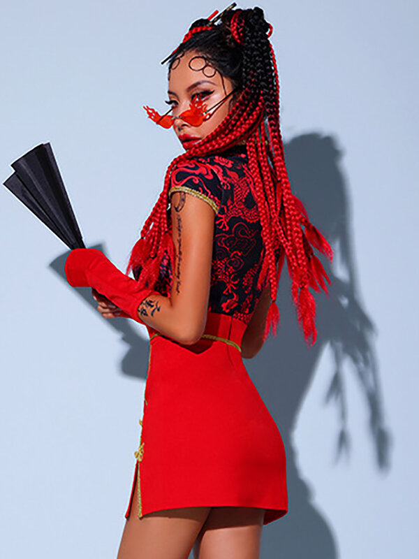 Czerwone kostium taneczny jazzowe damskie do klubu nocnego Girl Gogo tancerka ubrania hip-hopowe koreański kostium sceniczny piosenkarki Dj Ds Rave