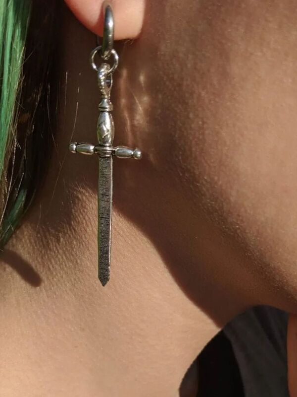 Gothic Cross Sword Earrings For Women Man Fashion Punk Hippie Jewelry Accessories Vintage Mystery Sword Ear Drop Ear Hooks Trend