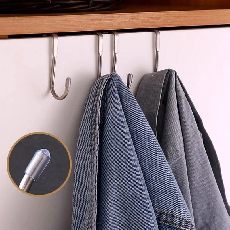 ตะขอสแตนเลส304ตะขอรูปตัวเอสคู่เจาะฟรีตู้ประตูห้องครัวห้องน้ำโดยไม่มีการติดตามแขวนผ้าเช็ดตัว