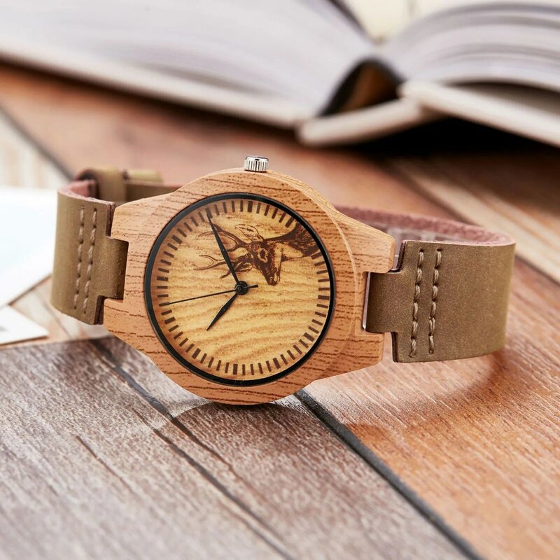 Skórzany zegarek z drewnianą tarczą z osobowością odsłania Twój Temperament kwarcowy zegarek Accesorios Para Mujer Reloj