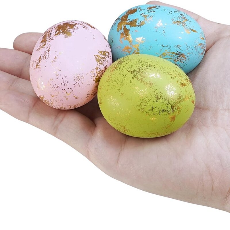 Foam Easter Eggs Decorações, Ovos Dourados Pastel, Ovos Salpicados Dourados Decorativos, 6 Cores, 4x6cm, 60 Unidades