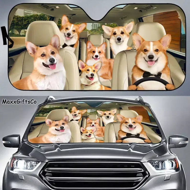ที่บังแดดรถยนต์ Corgi ที่บังแดดกระจกหน้ารถสุนัขอุปกรณ์เสริมรถยนต์สุนัขของขวัญคนรัก Corgi hiasan mobil ของขวัญสำหรับ D