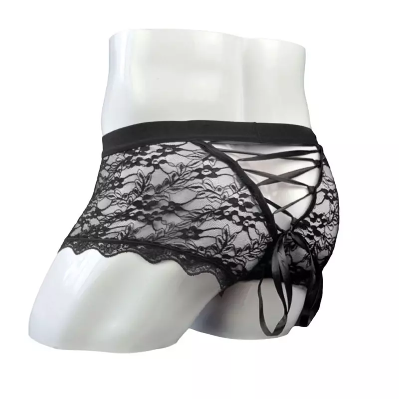 Sexy Men's Transparent Lace Underwear Back Hollow Out Breathable Man Briefs Erotic  Sissy Gay Shorts Boxers