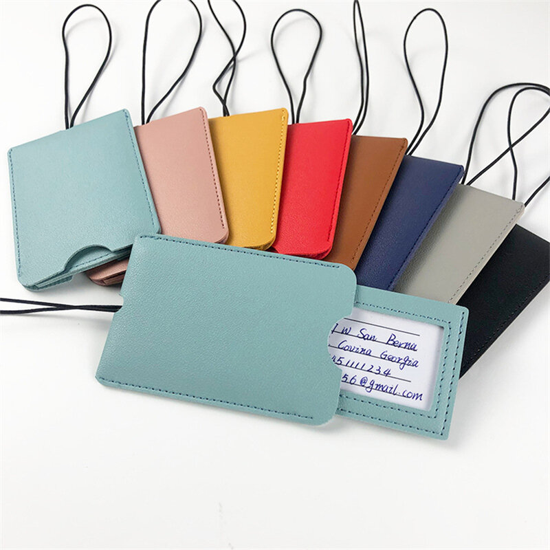 New Style Leather Luggage Tag Name ID Address Tags Suitcase Luggage Tag Solid Color Portable Label Boarding Pass Tag for Travel