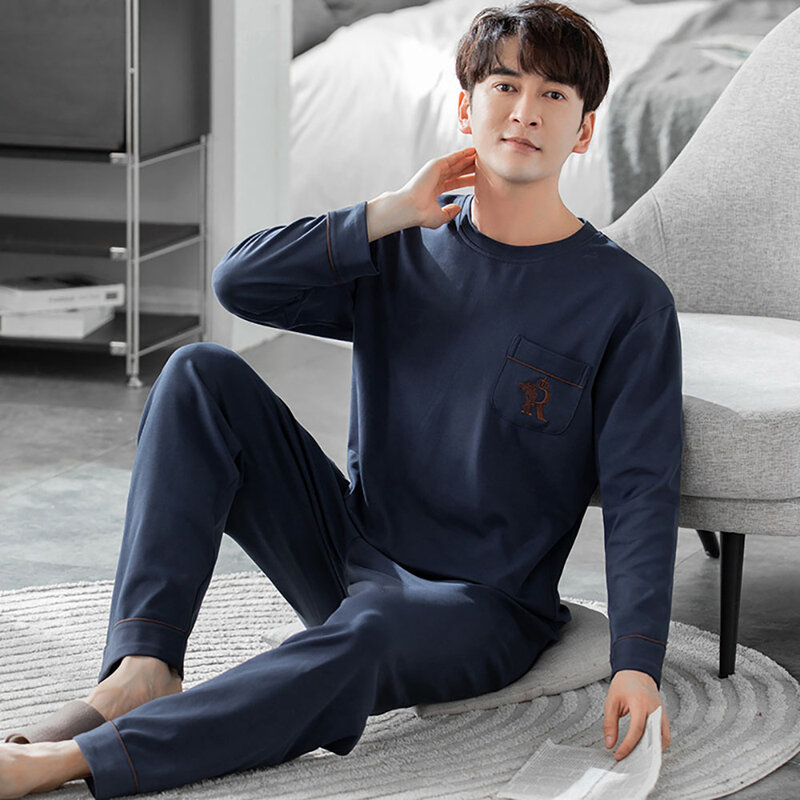 2023 primavera outono moda listrado pijamas para homem casual o pescoço conjuntos de pijama confortável algodão masculino pijama loungewear