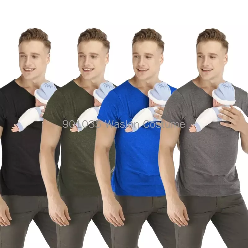 Safety Kangaroo Pocket T Shirt Baby Carrier Pregnancy Clothes Summer Short Sleeve Mother Father Top for Feeding Big Daddy Shirt