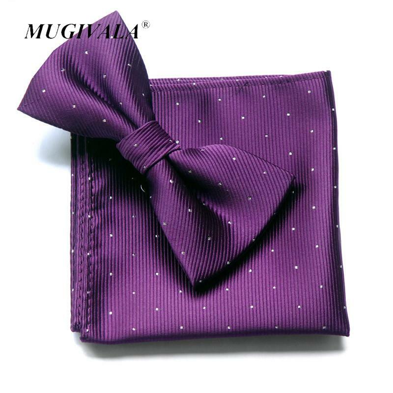 Mouchoir de poche avec nœud papillon pour hommes, ensemble de mouchoirs de haute qualité, violet formel, cravate pour hommes, mouchoir carré avec points