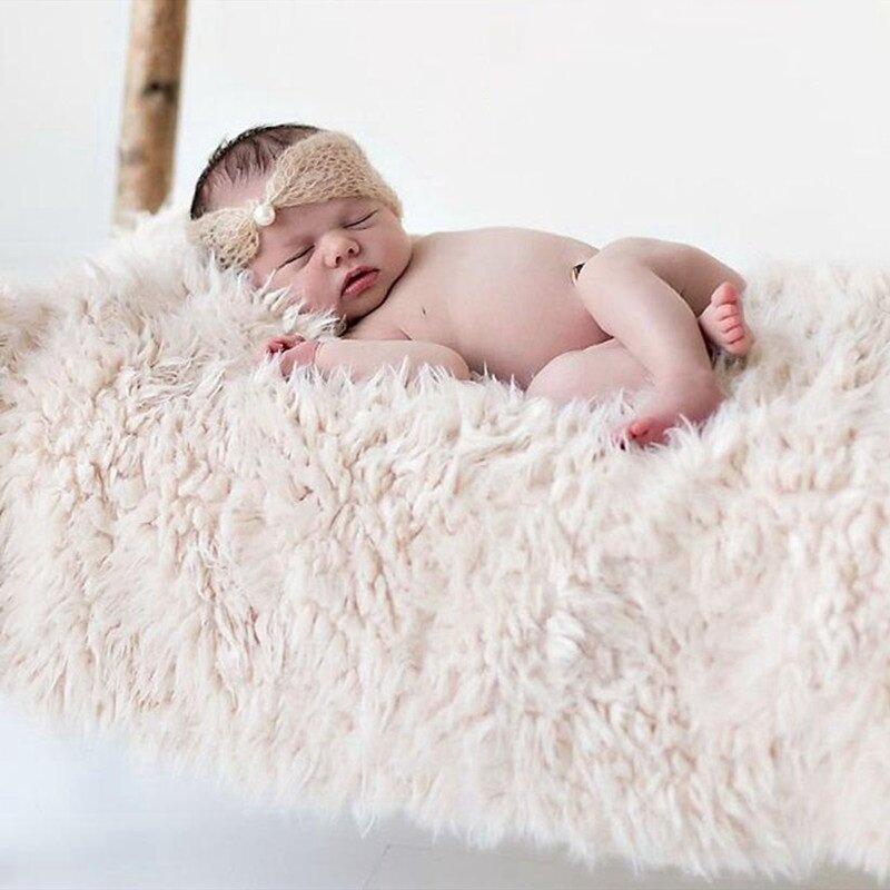 Selimut Bulu Palsu Bayi untuk Alat Peraga Fotografi Baru Lahir, Pengisi Bantal Keranjang untuk Pemotretan