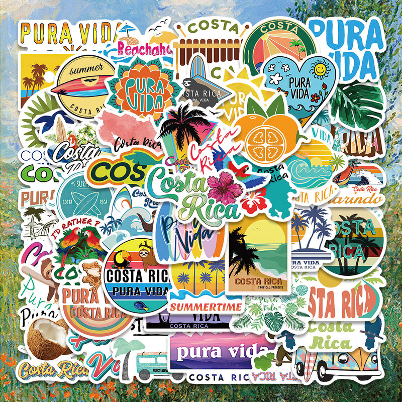 Pegatinas de paisaje de Ciudad de viaje de Costa Rica, Pegatinas de papelería para monopatín, portátil, guitarra, juguetes, Pura Vida, 50 piezas