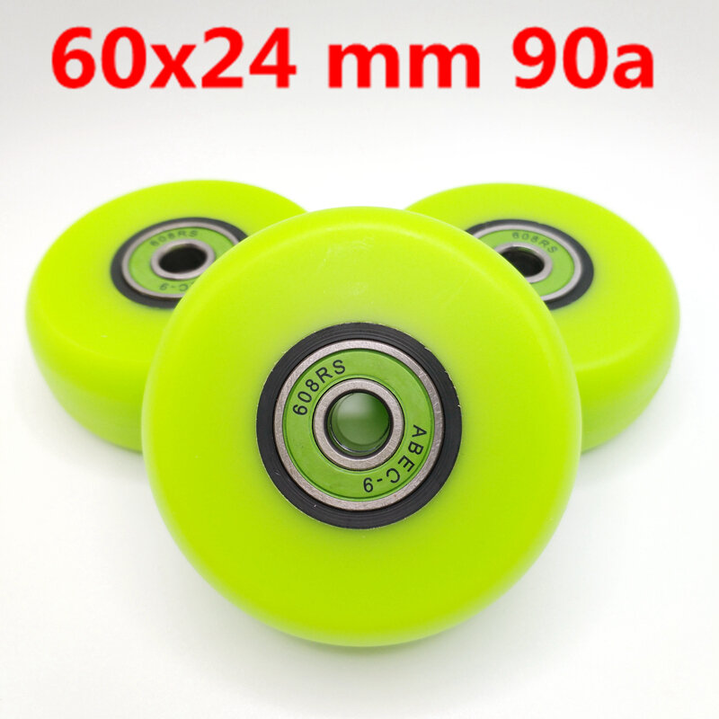 Roda de skate verde 60x24mm 90a 60mm, frete grátis, 8 unidades/lote
