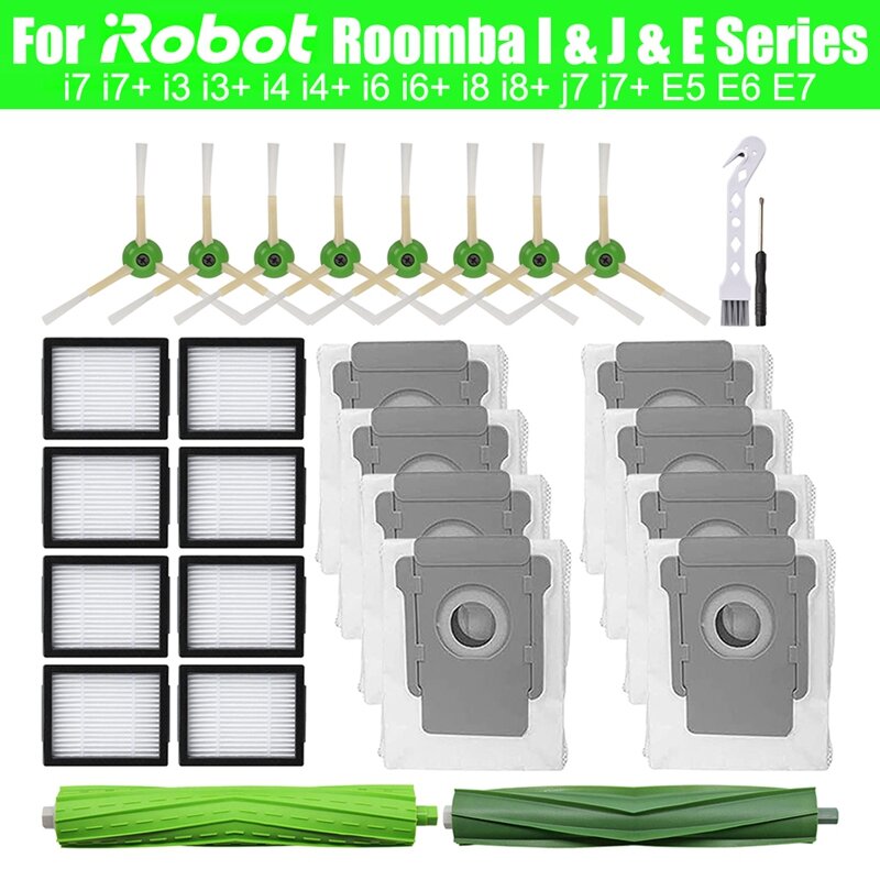 ل iRobot Roomba I7 + I3 I3 + I4 I4 + I6 I6 + I8 I8 + J7 J7 + E5 E6 E7 فلتر فرشاة رئيسية ممسحة القماش الغبار حقيبة قوس مكنسة كهربائية