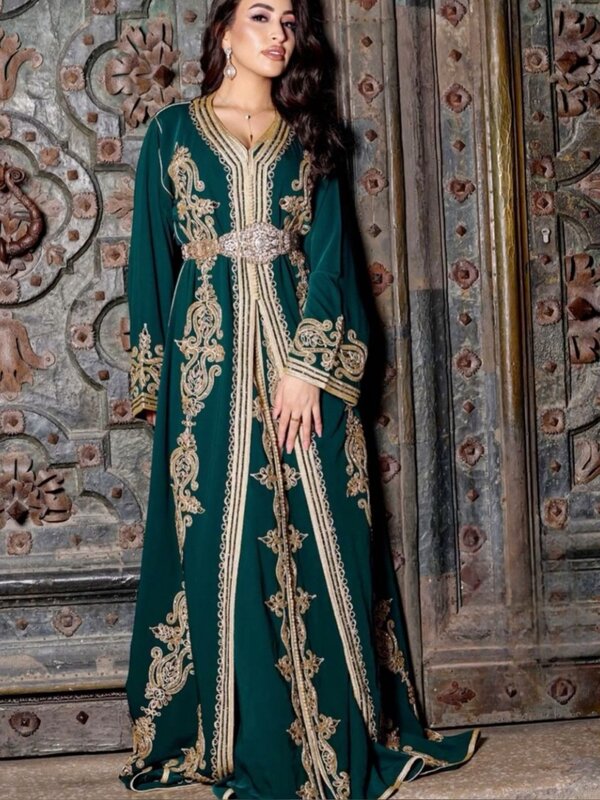 Marok kanis che Takshita A-Linie Abendkleider für Frauen V-Ausschnitt Langarm Brautkleid Kaftan Applikationen Kleid Robe de Mariée