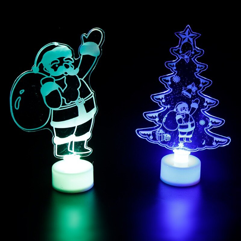 LED Night Light Colorful Acrylic Christmas Tree Snowman Flicker Night Lamp Party Children Bedroom Home Decoration Birthday Gift