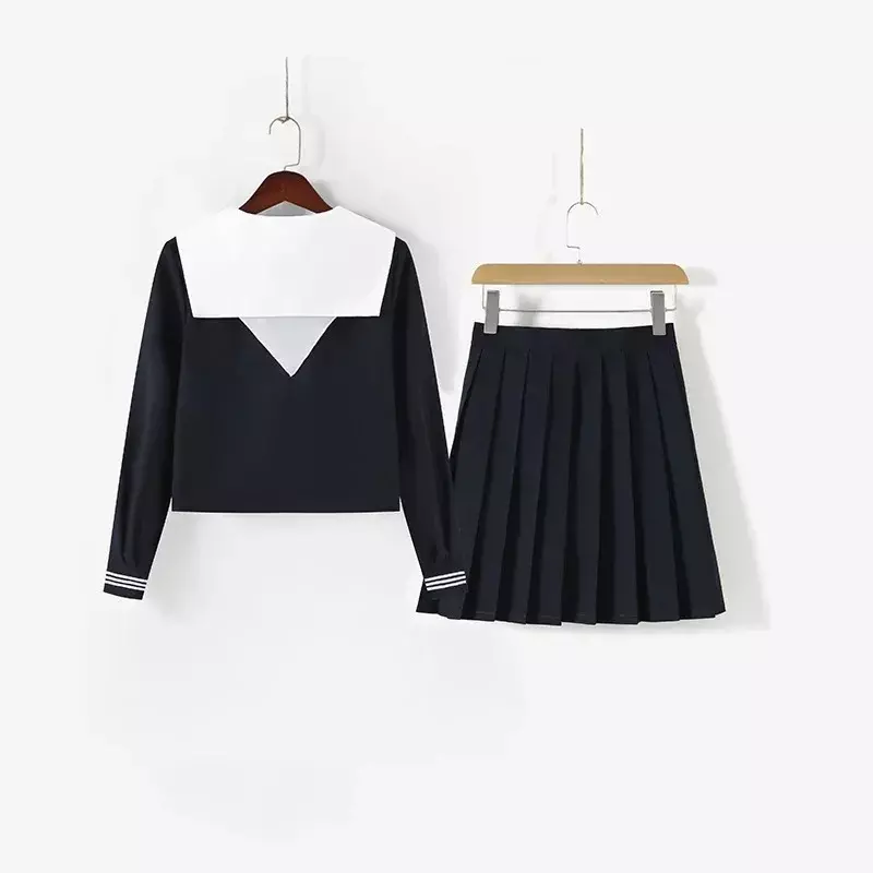 Moda Jk Mundurek szkolny dla dziewczynek Słodka granatowa marynarska sukienka i plisowana spódnica Koreańskie zestawy mundurów Japońskie anime Kostium Cosplay