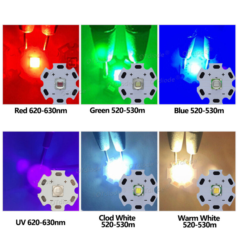 U2 LEDダイオードxml xm-l t6、10w、コールド、ウォームホワイト、ブルー、レッド、グリーン、uv、LED、12mm、14mm、16mm、20mm、自分用PCB、1個