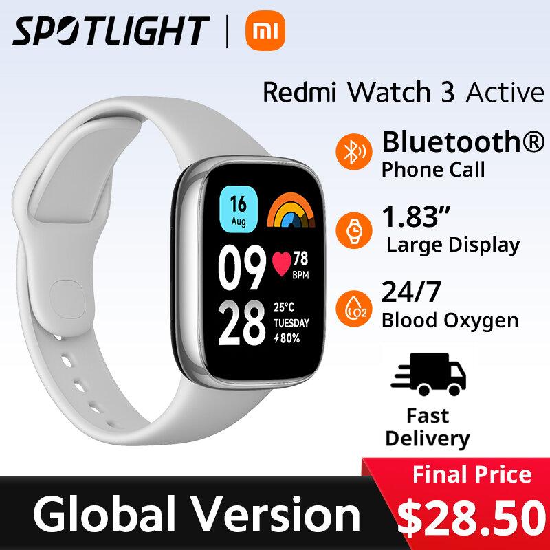 [월드 프리미어] Xiaomi Redmi Watch 3 Active1.83'' LCD 디스플레이 혈액 산소 심박수 블루투스 음성 통화 100개 이상의 스포츠 모드