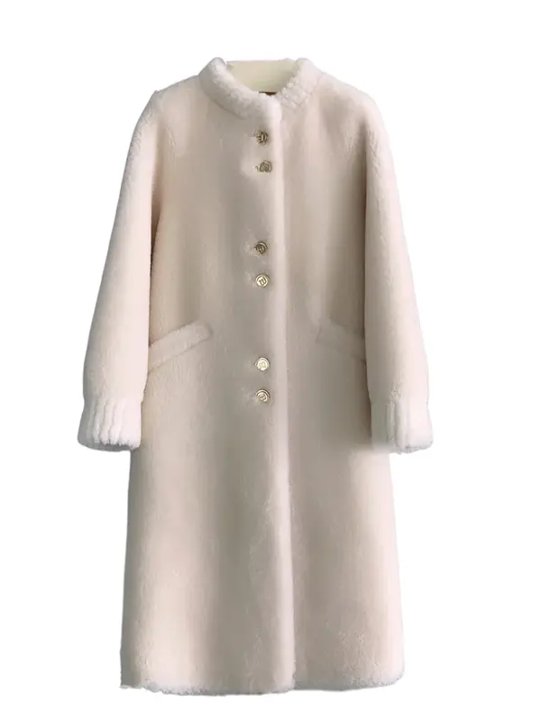 Tajiyane wełniane kurtki dla kobiet ubrania długie grube strzyżenie owiec kurtka kobiety różowy płaszcz z futrem zimowe płaszcze z wełny nowość w Outwears